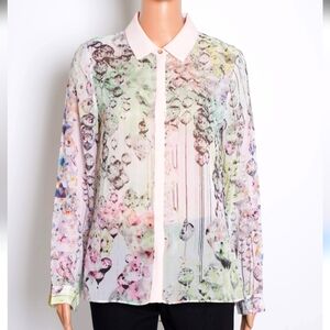 Ted Baker Pastel Button Down Shirt In Long Sleeves Size 3 Fits Like 6-8